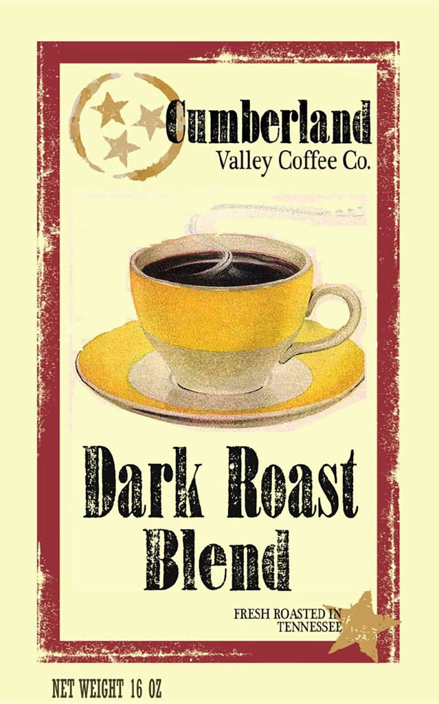 Our Dark Roast Blend is a melding of African and South American coffees.  It has a robust body with hints of berry and chocolate.  A must with dessert.  16 oz.